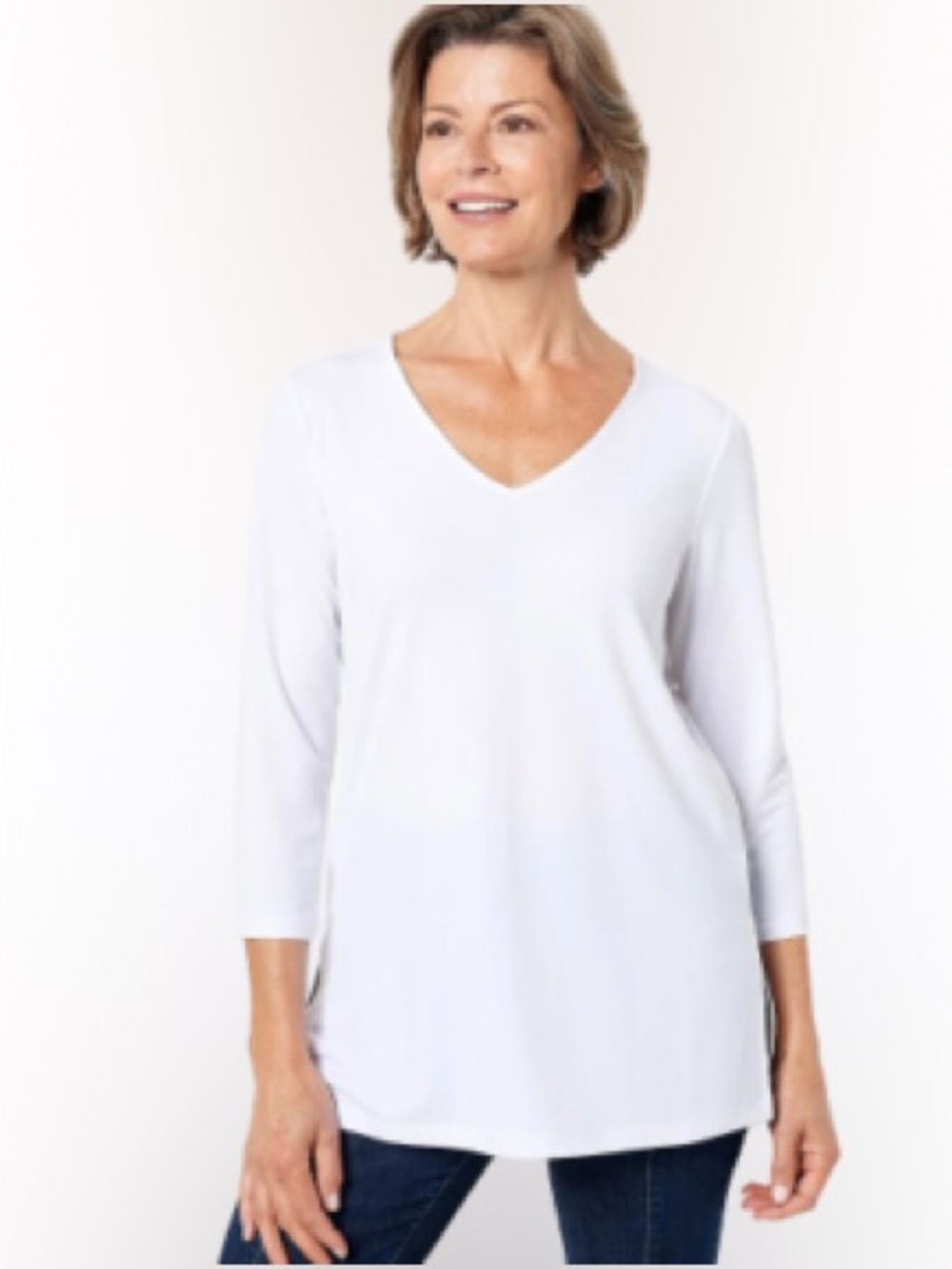 Susan Graver White V-Neck Tunic XLP Stretchy Casual Workwear Minimalist Timeless